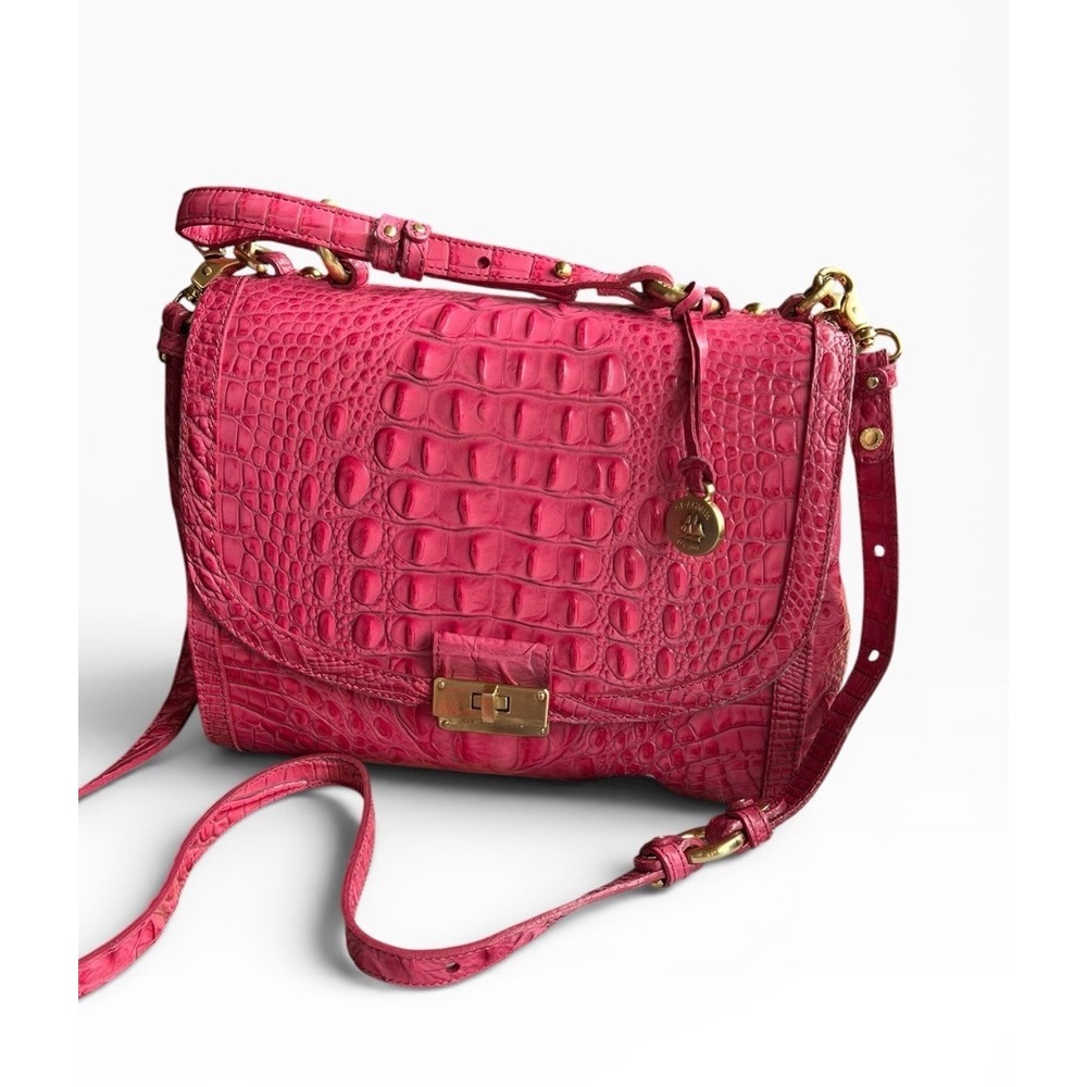 Brahmin Phoebe Taffeta Melbourne Pink Croc Embossed Crossbody Satchel STUNNING - Picture 3 of 16